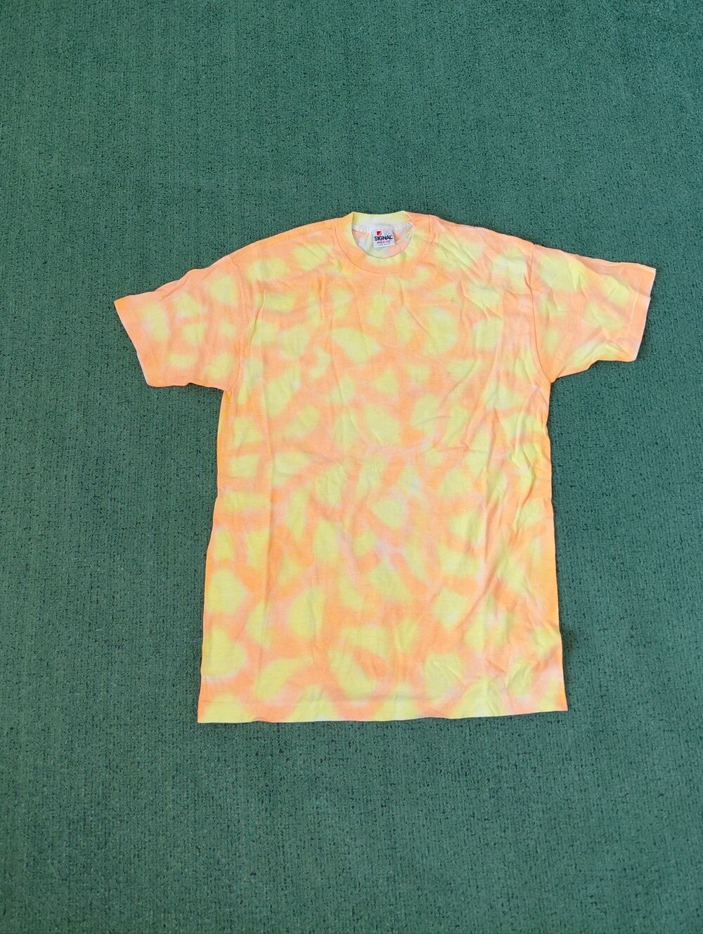 VINTAGE 1989 Signal Mega Tee Neon Orange And Yellow Tie Dye Colorful 80's T Shir